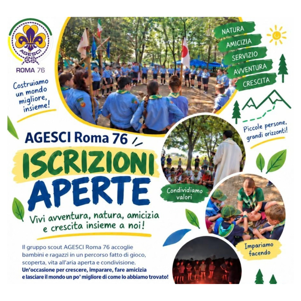 Sono aperte le iscrizioni al gruppo Scout AGESCI Roma 76